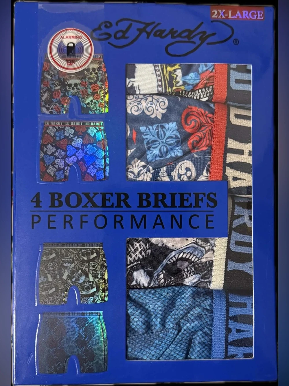 NWT Ed Hardy Performance Boxer Briefs 4-pack, 92% polyester, 8% spandex, 2XL